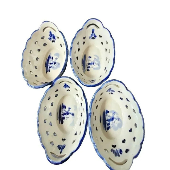 Vintage Holland Reticulated 5inch Hearts Stoneware Bowls Set 4 - Picture 4 of 6